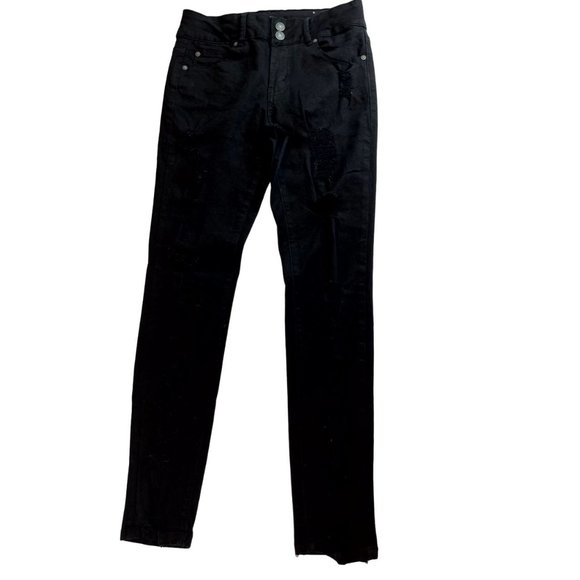 Almost Famous Womens Skinny Jeans Distressed Rupa426x-Gyr Stretch Black Size 5 - Picture 1 of 10